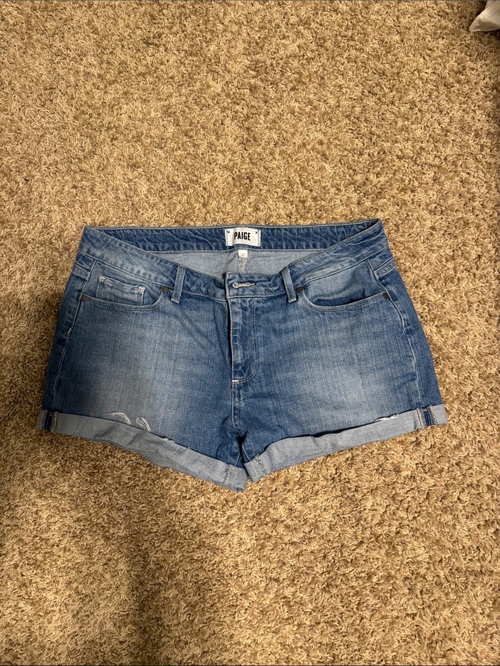PAIGE Blue Rolled-Hem Denim Shorts